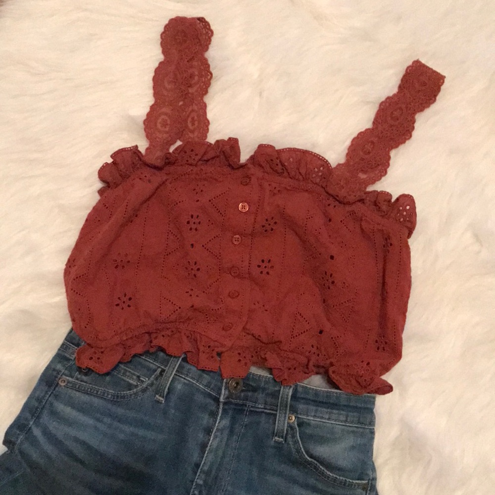 New! Boho eyelet crop top in rust - Picture 3 of 13